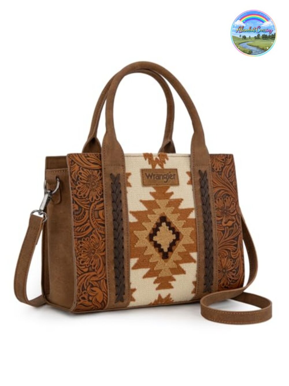 Western Tote Bag with Aztec Tapestry & Genuine Leather